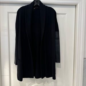 BCBG black cardigan sweater with foe leather on sleeve